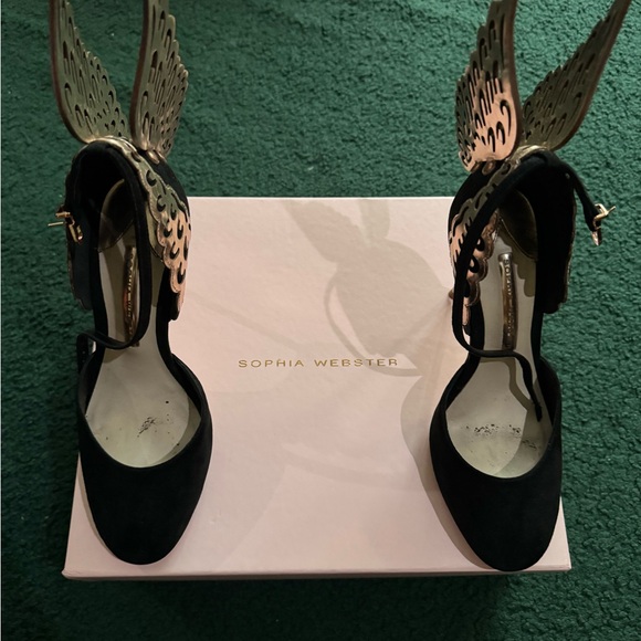 Sophia Webster Black and Gold Winged Butterfly Heels - Picture 1 of 3